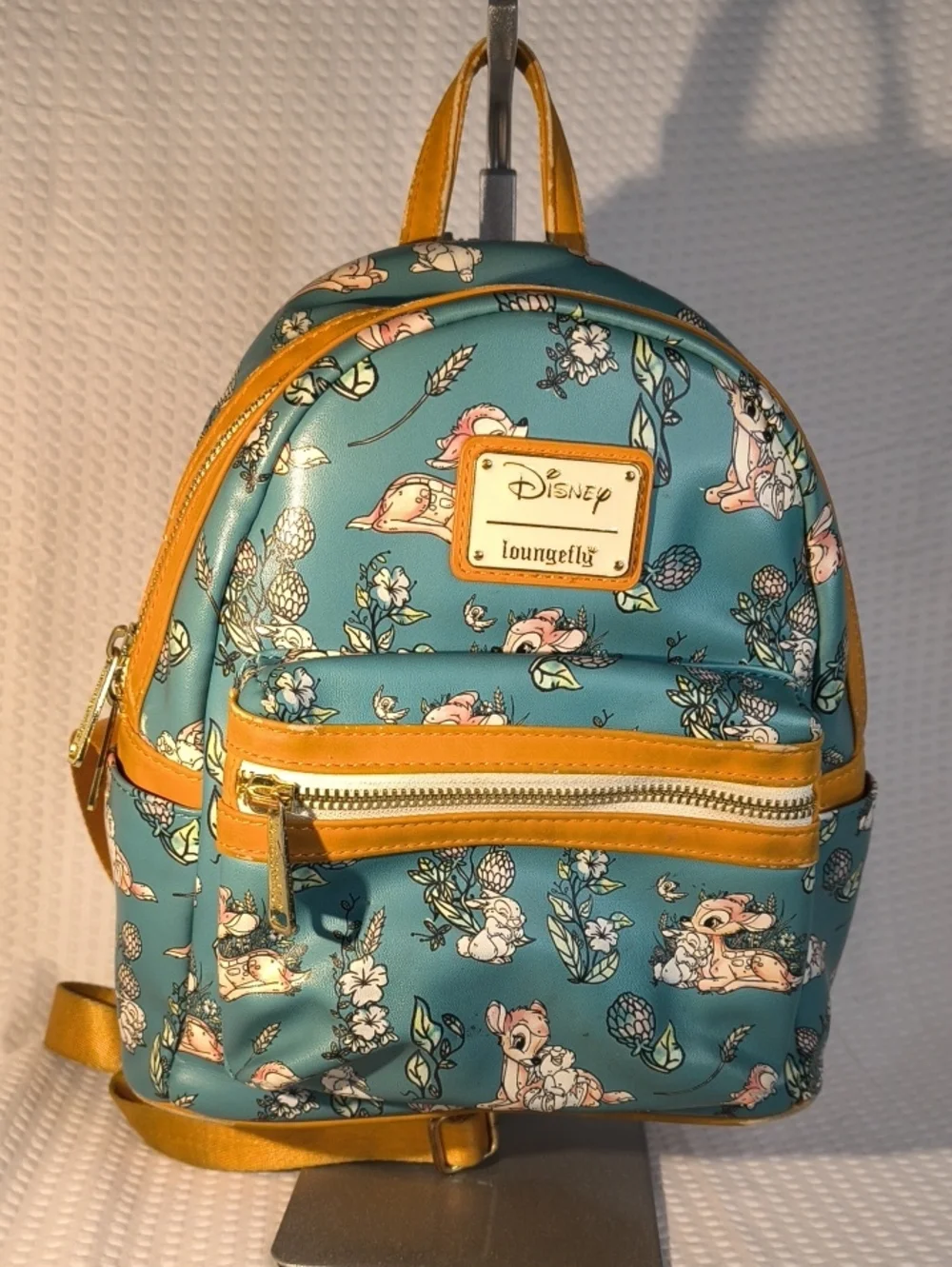 Loungefly Teal Bambi Floral Mini Backpack with Gold Trim
